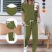 Women's Spring Summer Two Piece Set Round Neck Short Sleeve High Waisted Pants Side Pocket Casual Comfortable Outfit_ecoleips.com