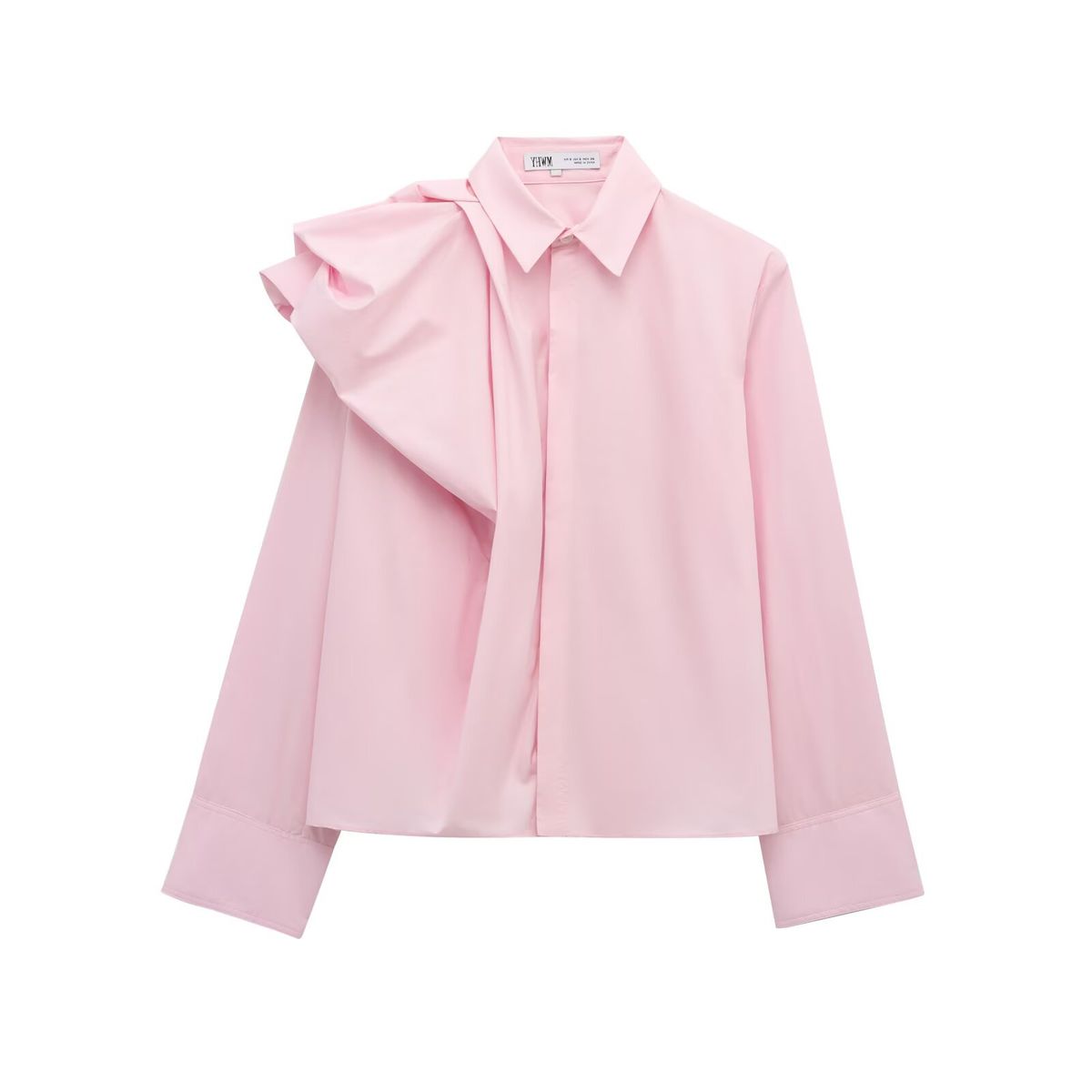 Women's Puff Sleeve Poplin Shirt – Vintage Elegance With Unique Shoulder Detail, Relaxed Fit, Breathable Polyester, Pink Blouse For Work & Casual_ecoleips.com