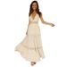 New European And American Cross-border Fashion Commuter Lace Mid-waist Elegant V-neck Midi Dress_ecoleips.com