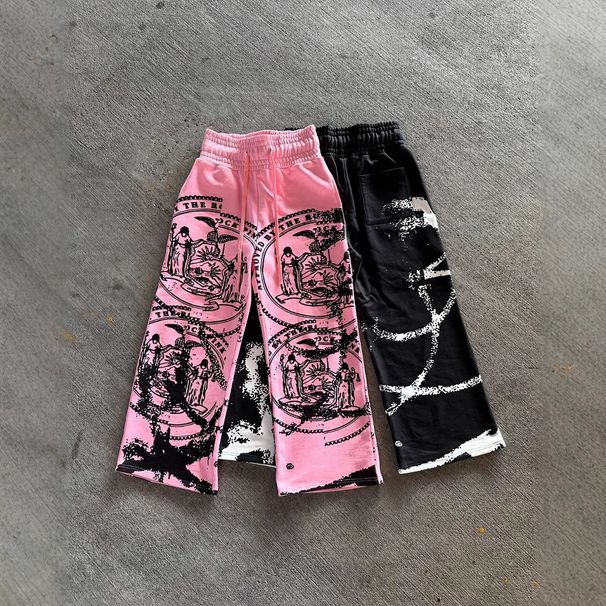 Women's High Street Y2K Dark Anime Print Loose Fitting Drawstring Elastic Casual Trousers Sweatpants European Style_ecoleips.com