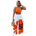 Women's European American Printed One-Shoulder Slim Fit Wide Leg Pants Two-Piece Set Summer Regular Thickness_ecoleips.com