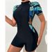 Women's Clothing One Piece Printed Short Sleeved Surfing Suit Sun Protection Swimsuit Boxer Surfing Sexy One Piece Swimsuit_ecoleips.com