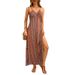 In Stock 2025 European And American Spring Summer New Women's Fashion Strap Printed Beach Slit Dress High Waist Slimming_ecoleips.com