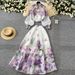 Elegant Women's Printed Suit Set with Lantern Sleeves And High-Waisted Skirt Button-Up Top European And American High-End Style for 2024_ecoleips.com