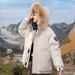 Women's Clothing Vintage-Inspired Short Puffer Jacket With Detachable Faux Fur Hood - Warm Utility Coat For Women (Black, Beige, Khaki, Army Green)_ecoleips.com