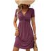 2025 European American Cross-border Shein Colorful Cotton Short-sleeve V-neck Dress With A Stylish Chest Twist_ecoleips.com