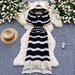 Women's Clothing Light Luxury High End Striped Knitted Dress V Neck Hollow Thin Breathable Slim Design Long Skirt_ecoleips.com
