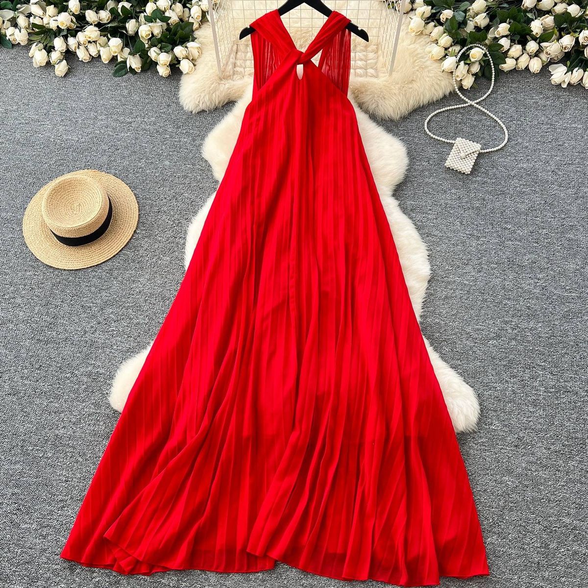 Elegant French-Inspired Square Neck Sleeveless Back-Tie Wrap Dress With Waist Accent – Flowy A-Line Silhouette For Women_ecoleips.com