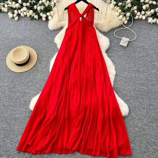Elegant French-Inspired Square Neck Sleeveless Back-Tie Wrap Dress With Waist Accent – Flowy A-Line Silhouette For Women_ecoleips.com