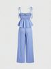 Women's High Waist Wide Leg Palazzo Pants - Blue Vertical Stripes, Lightweight Summer Trousers, Loose Fit & Floor-Length Design_ecoleips.com