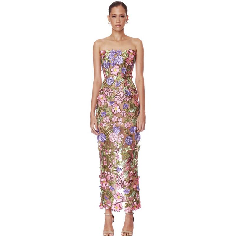 Women's Clothing Women's Sexy Strapless Long Dress Style Embroidered Floral Color Block High Waisted Minimalist Elegant Party Wear_ecoleips.com