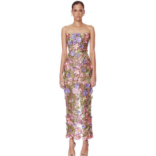 Women's Clothing Women's Sexy Strapless Long Dress Style Embroidered Floral Color Block High Waisted Minimalist Elegant Party Wear_ecoleips.com