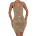 Women's Clothing Elegant Trendy Women's Sleeveless Spaghetti Strap Backless Dress Rhinestone Solid Color Slim Waist Autumn_ecoleips.com