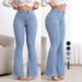 Women's High-Waisted Slim Fit Flared Jeans Solid Color Stretch Casual Hip Lifting European American Style Denim Pants_ecoleips.com