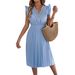2026 Spring/Summer European And American Casual Lace V-neck Ruffled Waist Pleated Dress Cross-Border Women's_ecoleips.com