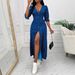 Spot Goods Women's Bohemian Polka Dot Dress V Neck Fitted Waist Full Skirt Spring Summer Beach Dress Best Selling_ecoleips.com