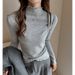 Korean Style Women's High Neck Base Layer Top Ruffled Trim Faux Cashmere Brushed Thickened Autumn Winter Innerwear_ecoleips.com
