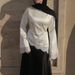 Elegant Satin And Lace Blouse Long Sleeve Asymmetrical Hem Top with Waist-Defining Fit for Women in White/Black Sizes S to XL_ecoleips.com