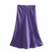 2025 Spring New Style Elastic Waist Simple Versatile Solid Color Satin Skirt_ecoleips.com
