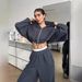 Women's Casual Suit Solid Color Long-sleeved Zipper Cardigan Drawstring Hooded Sweater Sports Elastic Pants Two-piece Set_ecoleips.com