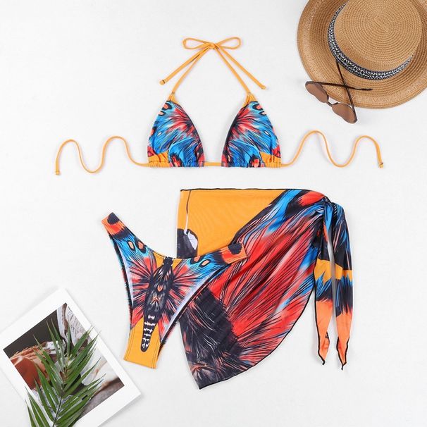 Women's Clothing Printed Bikini Butterfly Pattern Swimsuit Beach Three Piece Bikini_ecoleips.com