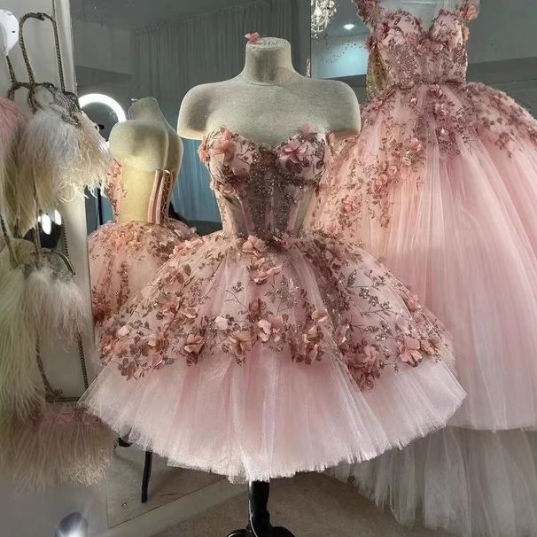Pink Strapless Evening Gown Ethereal Princess Dress for Women Understated Luxury High-End Birthday Party Short Skirt_ecoleips.com