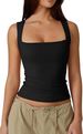 Aria Basics Aria Basics 2026 European And American Women's Clothing Short-sleeve Street Style Hot Girl Fashion Square Neck Basic Slim-fit_ecoleips.com