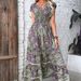 European And American Women's Clothing, Bohemian Style 2026 New V-neck Long Dress, Waist-cinching Floral_ecoleips.com