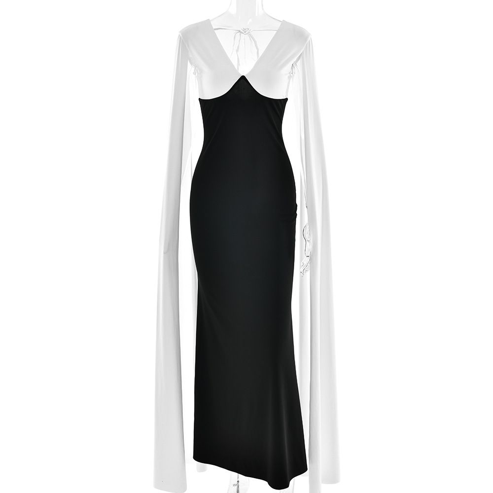 Women's Clothing Summer Sexy V-Neck Sleeveless Bodycon Maxi Dress For Fashionable Hot Girl Ribbon Detail_ecoleips.com
