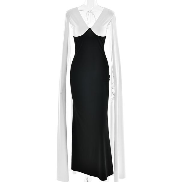 Women's Clothing Summer Sexy V-Neck Sleeveless Bodycon Maxi Dress For Fashionable Hot Girl Ribbon Detail_ecoleips.com