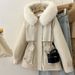 Petite Women's Designer Parka Coat - Short Puffer Jacket With Plush Sherpa Lining & Polo Collar (M-3XL, Beige/Khaki/Brown/Black/Gray)_ecoleips.com