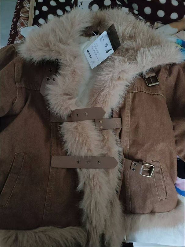 Women's Clothing Design Fur Collar Blue Denim Jacket For Women Velvet Thickened Down Cotton Warm Fur Plush Coat_ecoleips.com