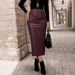 Women's Solid Color PU Leather Midi Skirt – Elegant Casual Office Pencil Skirt For All Seasons_ecoleips.com