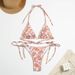 Women’s Clothing New Sexy Printed Backless Split Swimsuit Female Lace Up Three Ring Bikini_ecoleips.com