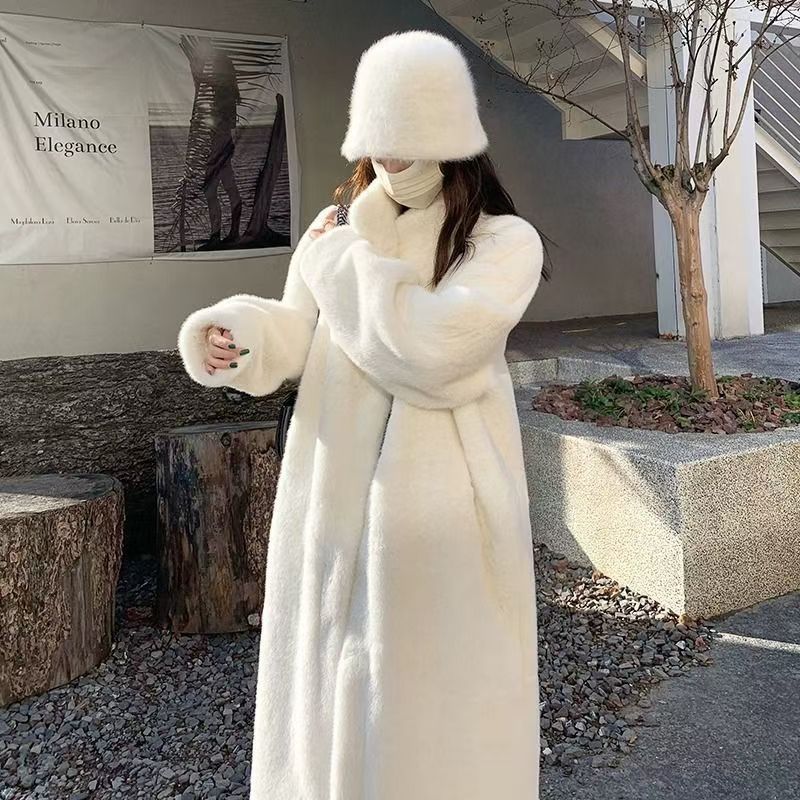 Faux Fur Long Coat With Stand Collar – Luxe Vegan Fur, Oversized Fit, Trendy Streetwear Style (White/Black/Taupe)_ecoleips.com
