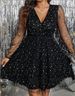 Plus Size V-Neck Mesh Evening Dress – Elegant Long Sleeve A-Line Dress With Sheer Panel – Stretch Polyester – Sizes 0XL-5XL (Black/Burgundy)_ecoleips.com
