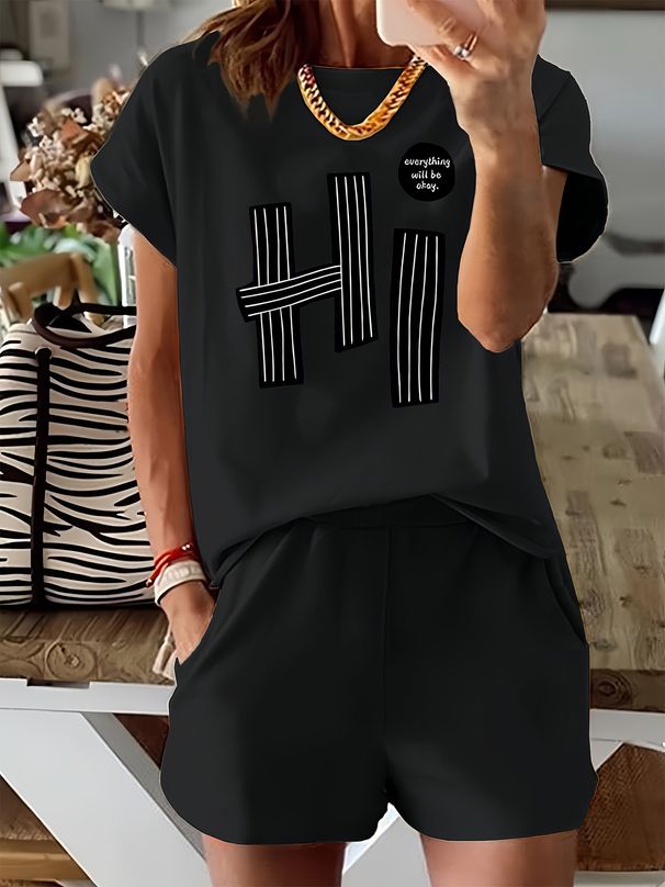 Women’s 2 Piece Outfit Set – Oversized Graphic T-Shirt And Biker Shorts Matching Set, Casual Summer Lounge Tracksuit For Daily Wear-294_ecoleips.com