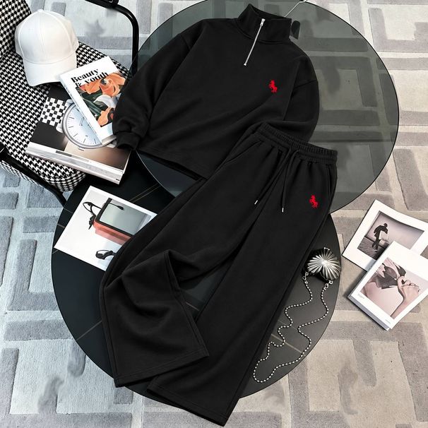 Women's Autumn Casual Color Block Striped Long Sleeve Top And High-Waist Wide-Leg Pants Set, Two-Piece Outfit_ecoleips.com