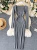 Dresses For Women 2026 Sexy Strapless Ribbed Knitted Bodycon Dress Women Winter Long Sleeve Midi Sweater Dress Clothes_ecoleips.com