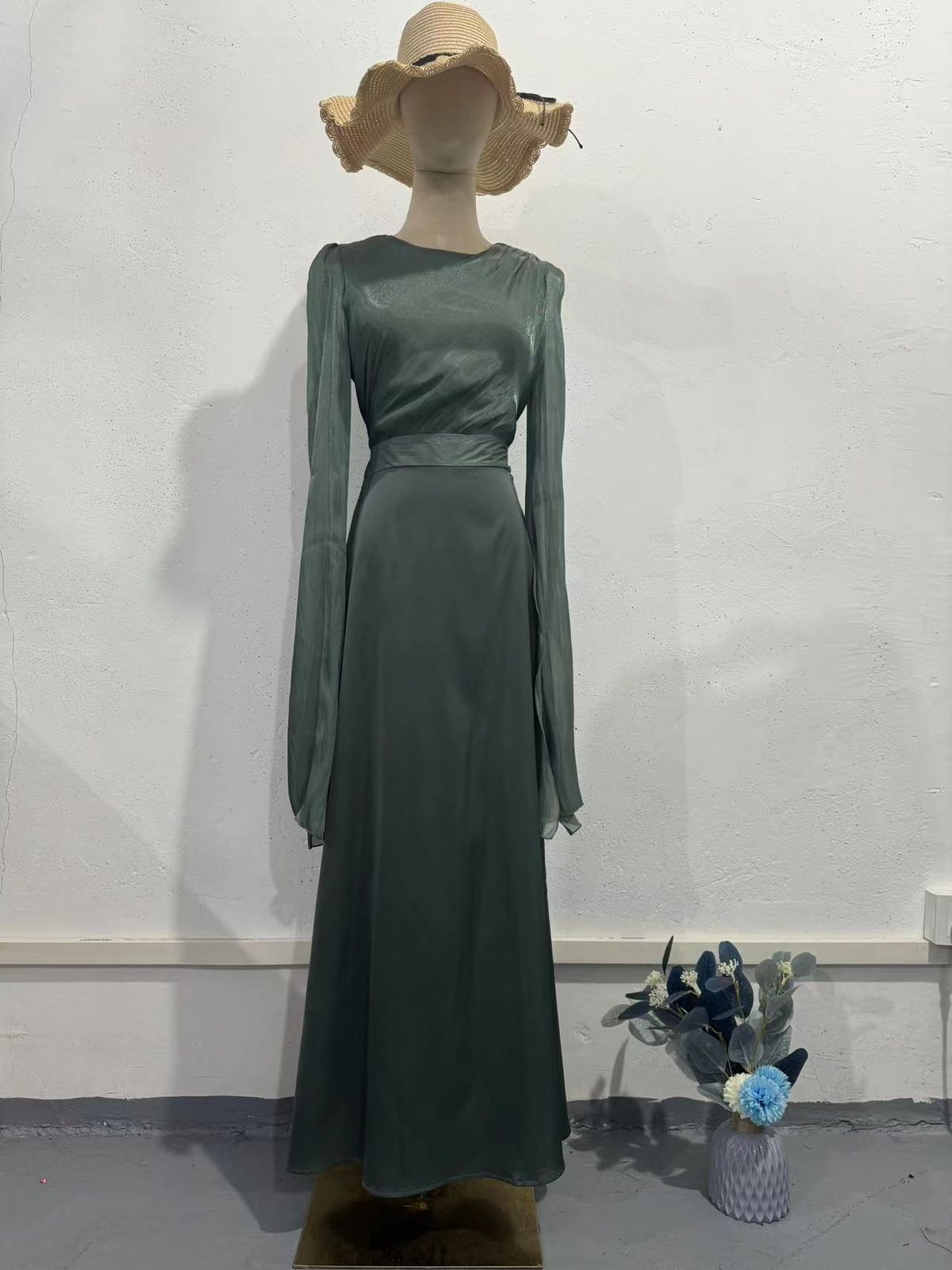 Women's Clothing Slim Fit Patchwork Dress Long Glass Yarn Satin Wide Sleeve Style For Formal & Casual For Women_ecoleips.com