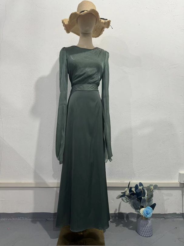 Women's Clothing Slim Fit Patchwork Dress Long Glass Yarn Satin Wide Sleeve Style For Formal & Casual For Women_ecoleips.com