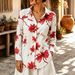 Women's Retro Ink Painting Print Lapel Loose Long Sleeve Blouse Breathable New_ecoleips.com