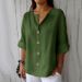 Summer New Loose Shirt Women's V-neck Cotton And Linen Button-up T-shirt Top Women_ecoleips.com