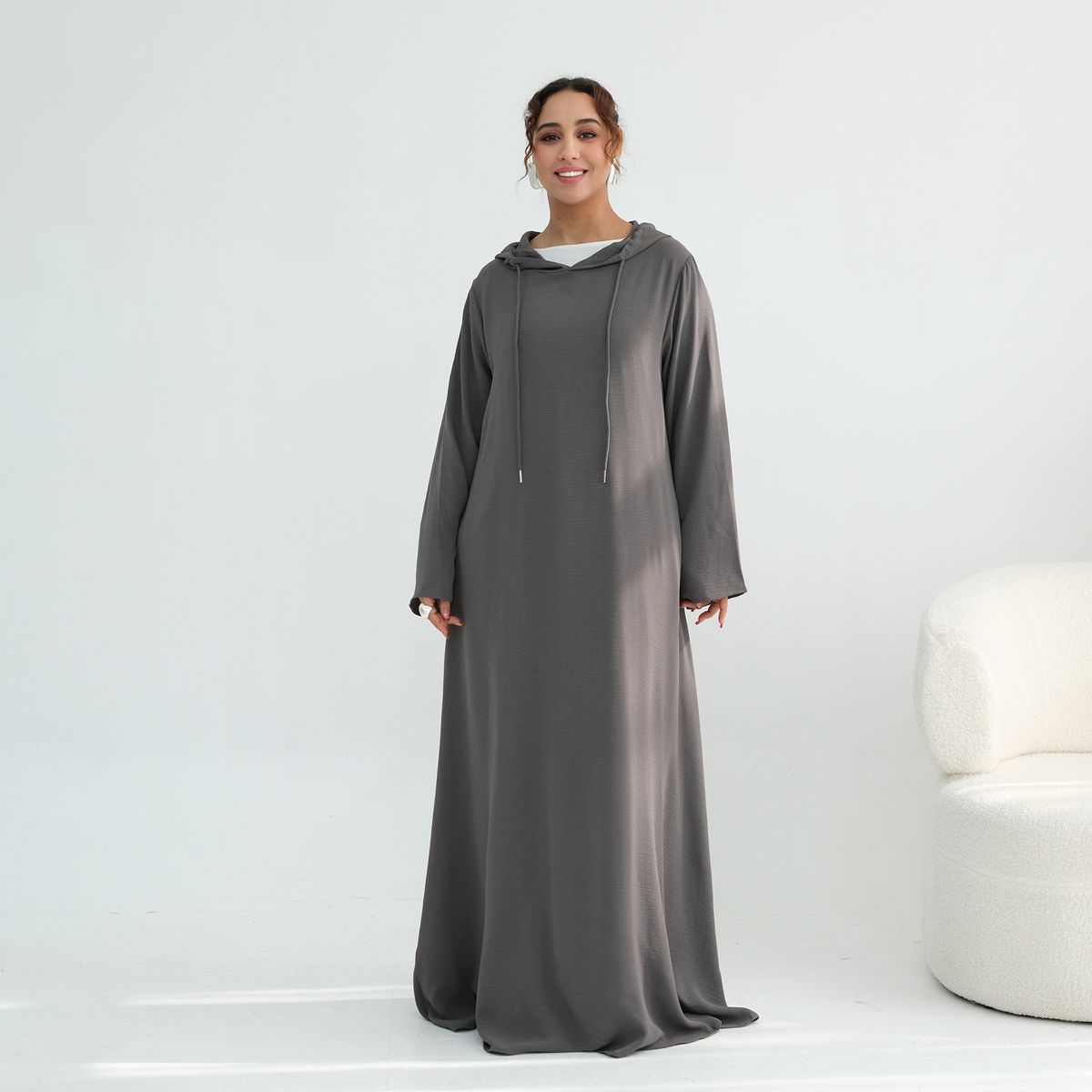 Women's Clothing Modest Abaya Dress Modest V-Neck Maxi Dress – Breathable Polyester Abaya ( 9 Elegant Colors, Flowy Silhouette, Travel & Urban Wear)_ecoleips.com