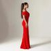 Women's Clothing Evening Dress One Shoulder Sexy Slit Dress Top Solid Color Pleated Hip_ecoleips.com
