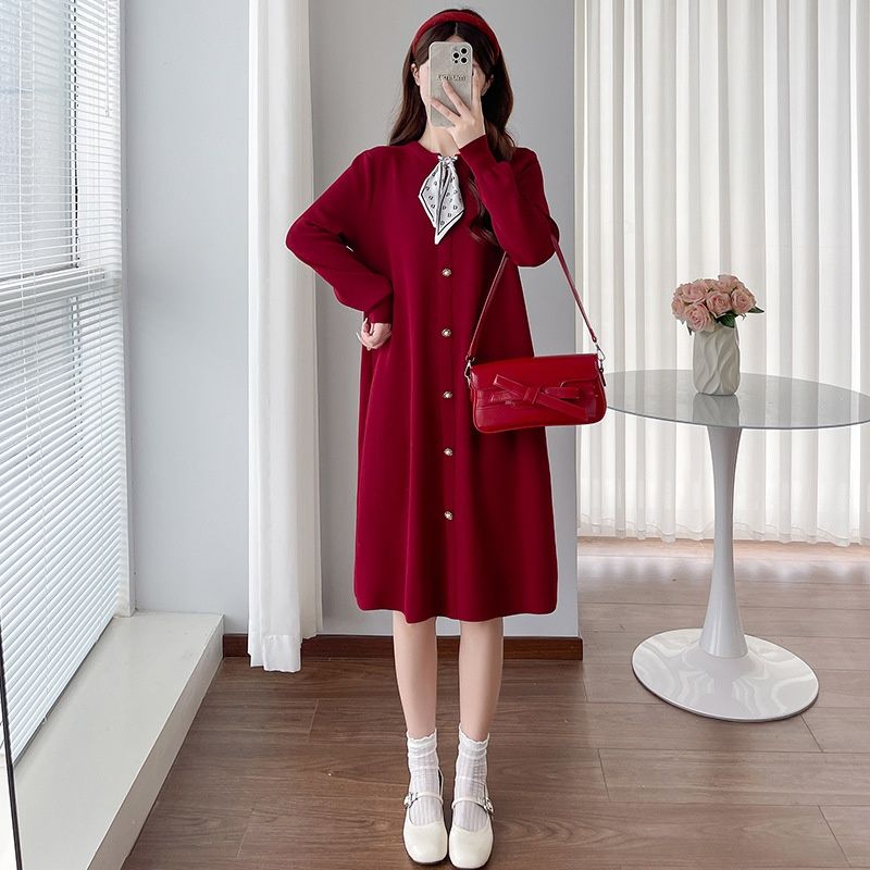Autumn New Korean Fashion Silk Scarf Sweater Knitted Maternity Dress_ecoleips.com