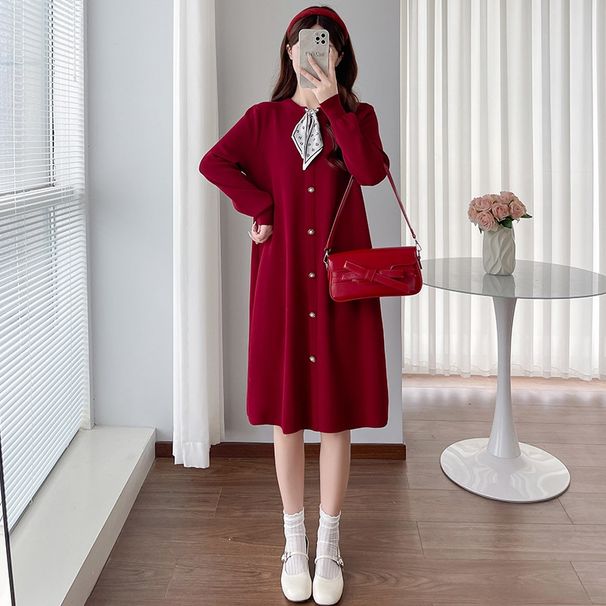 Autumn New Korean Fashion Silk Scarf Sweater Knitted Maternity Dress_ecoleips.com