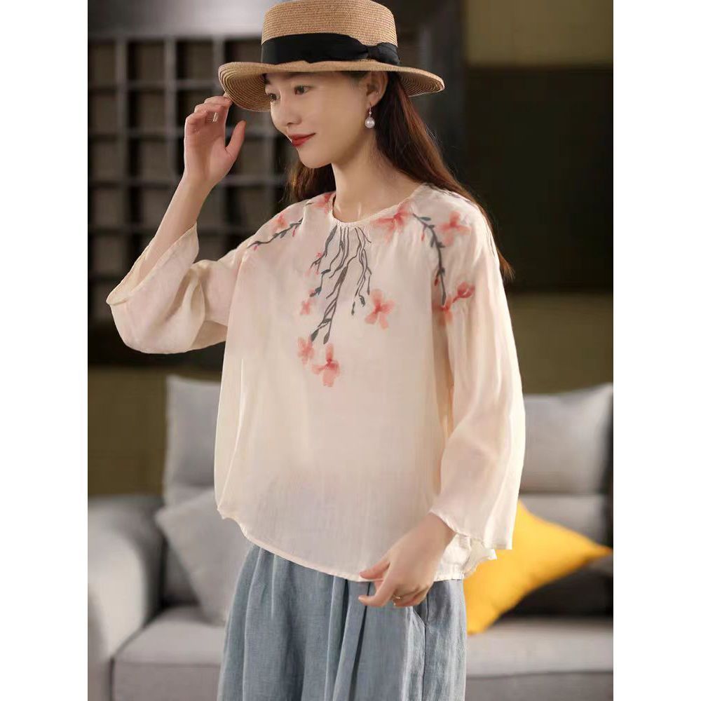 2026 Summer Cotton/Linen Embroidered Shawl With Long Sleeves A Stylish, Lightweight, And Comfortable Casual Top For Wo_ecoleips.com