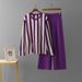 Women's Fashionable Two Piece Set European And American Style Striped round Neck Split Knit Top High Waisted Wide Leg Trousers_ecoleips.com