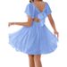 Women's Square Neck Short Sleeve Smocked High-Waist Midi Dress With Back Bow Knot, A-Line Vacation Dress_ecoleips.com
